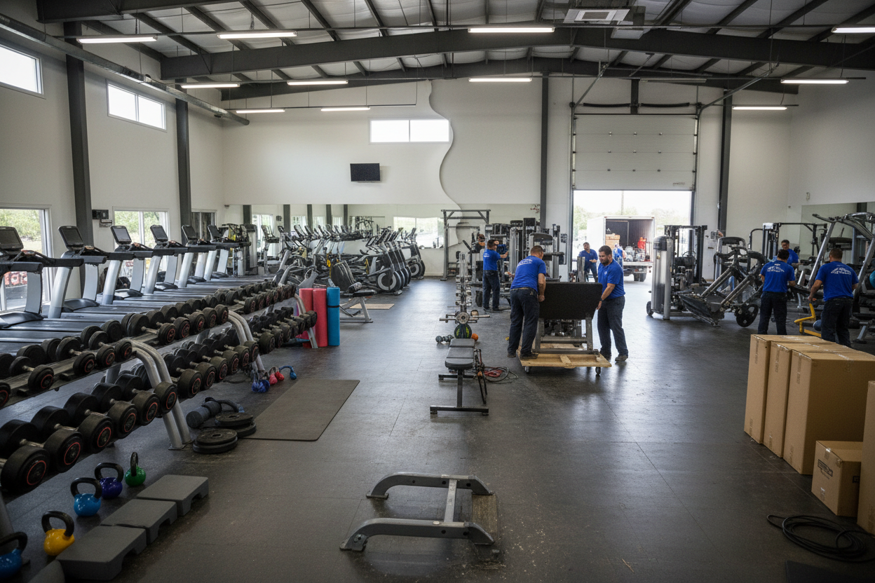 dont show people using the gym, only people taking the equipment out, and don't contrast the two sides 